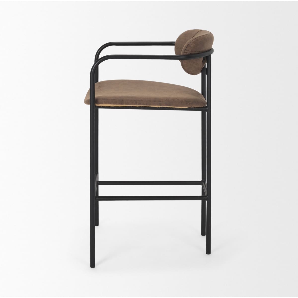 Parker Leather Seat Bar Counter Stool Black Metal | Brown Faux Leather - bar-stools