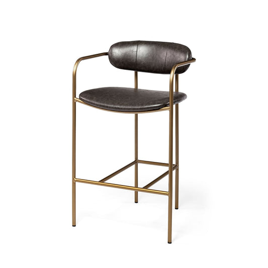Parker Leather Seat Bar Counter Stool Brown Faux Leather | Gold Metal | Counter - bar-stools