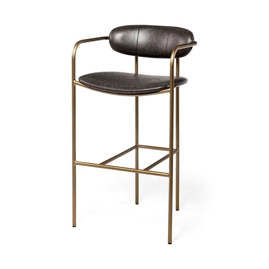Parker Leather Seat Bar Counter Stool Brown Faux Leather | Gold Metal | Bar - bar-stools