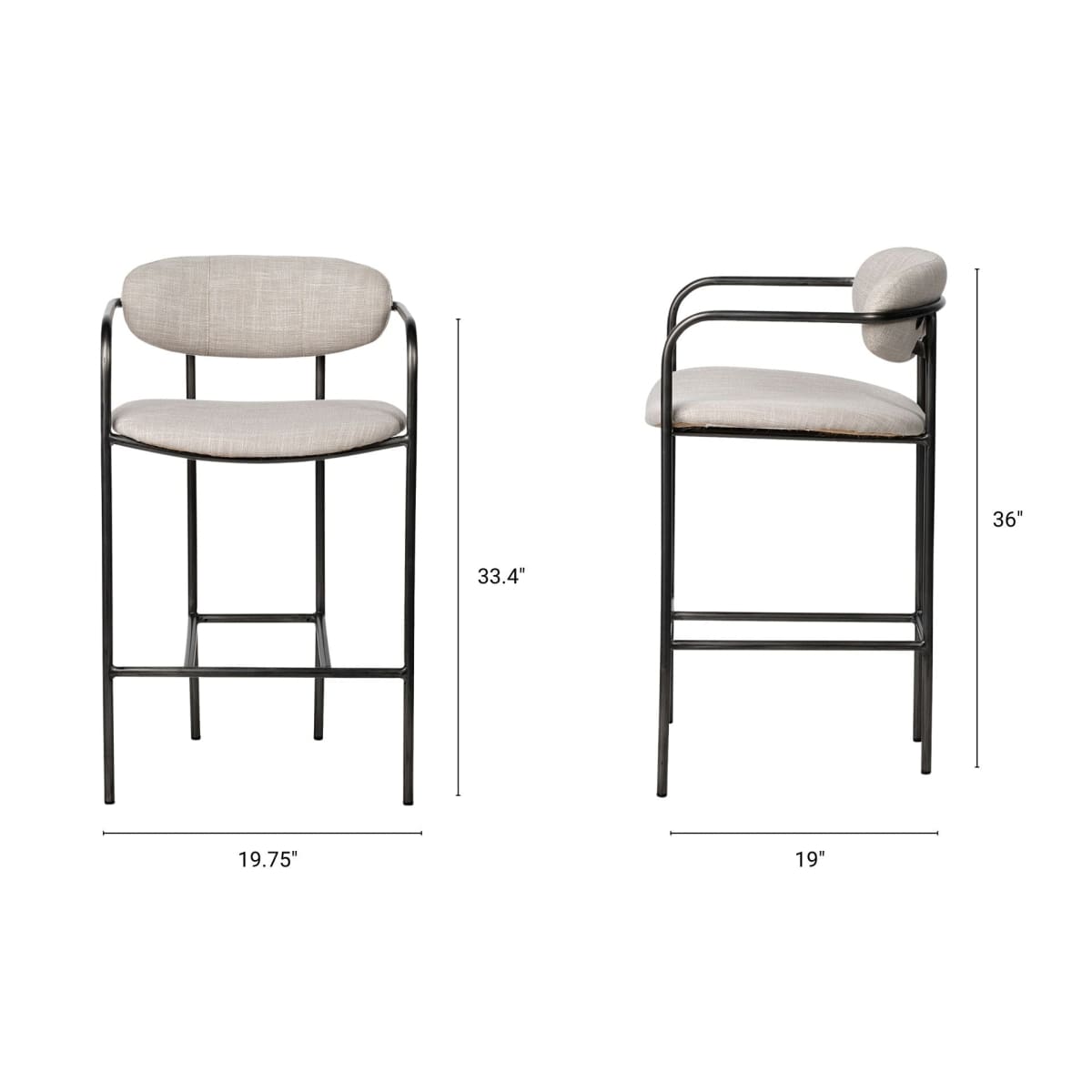 Parker Upholstered Seat Bar Counter Stool Beige Fabric | Grey Metal | Counter - bar-stools