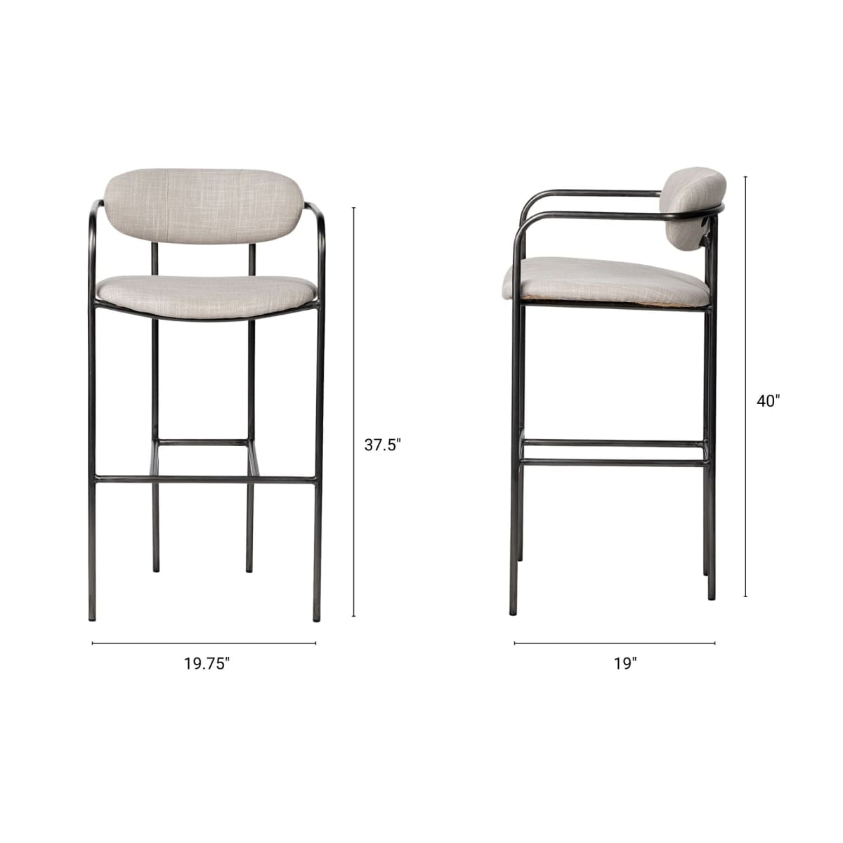 Parker Upholstered Seat Bar Counter Stool Beige Fabric | Grey Metal | Bar - bar-stools