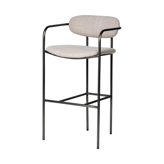 Parker Upholstered Seat Bar Counter Stool Beige Fabric | Grey Metal | Bar - bar-stools