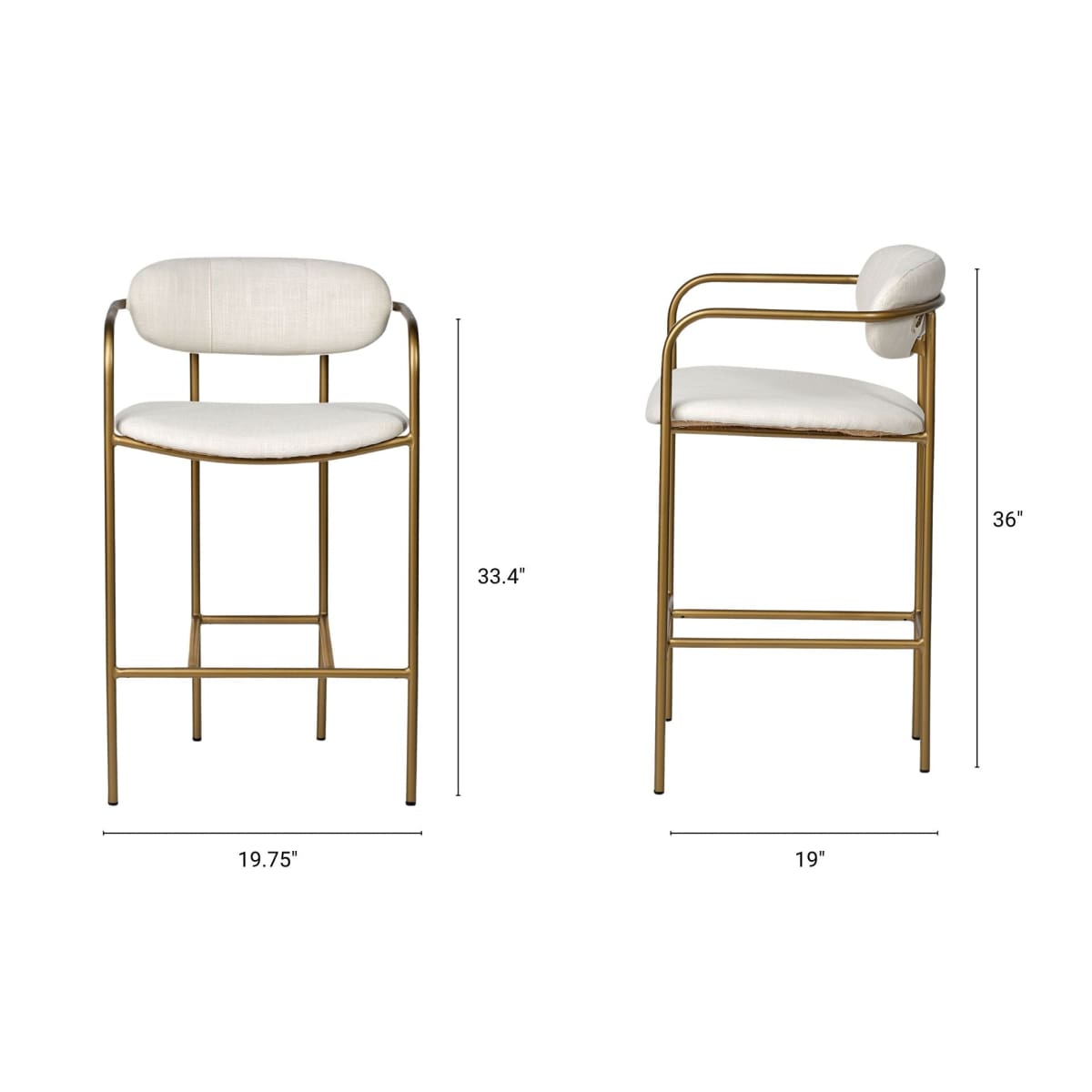 Parker Upholstered Seat Bar Counter Stool Cream Fabric | Gold Metal | Counter - bar-stools