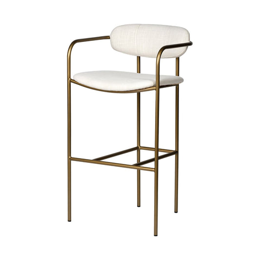 Parker Upholstered Seat Bar Counter Stool Cream Fabric | Gold Metal | Bar - bar-stools