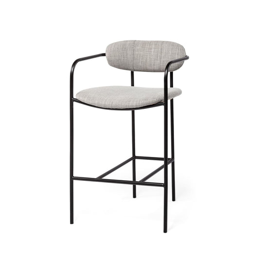 Parker Upholstered Seat Bar Counter Stool Gray Fabric | Black Metal | Counter - bar-stools