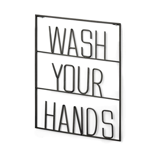 Playful Sign Wall Decor Black Metal | Wash Your Hands - alternative-wall-decor