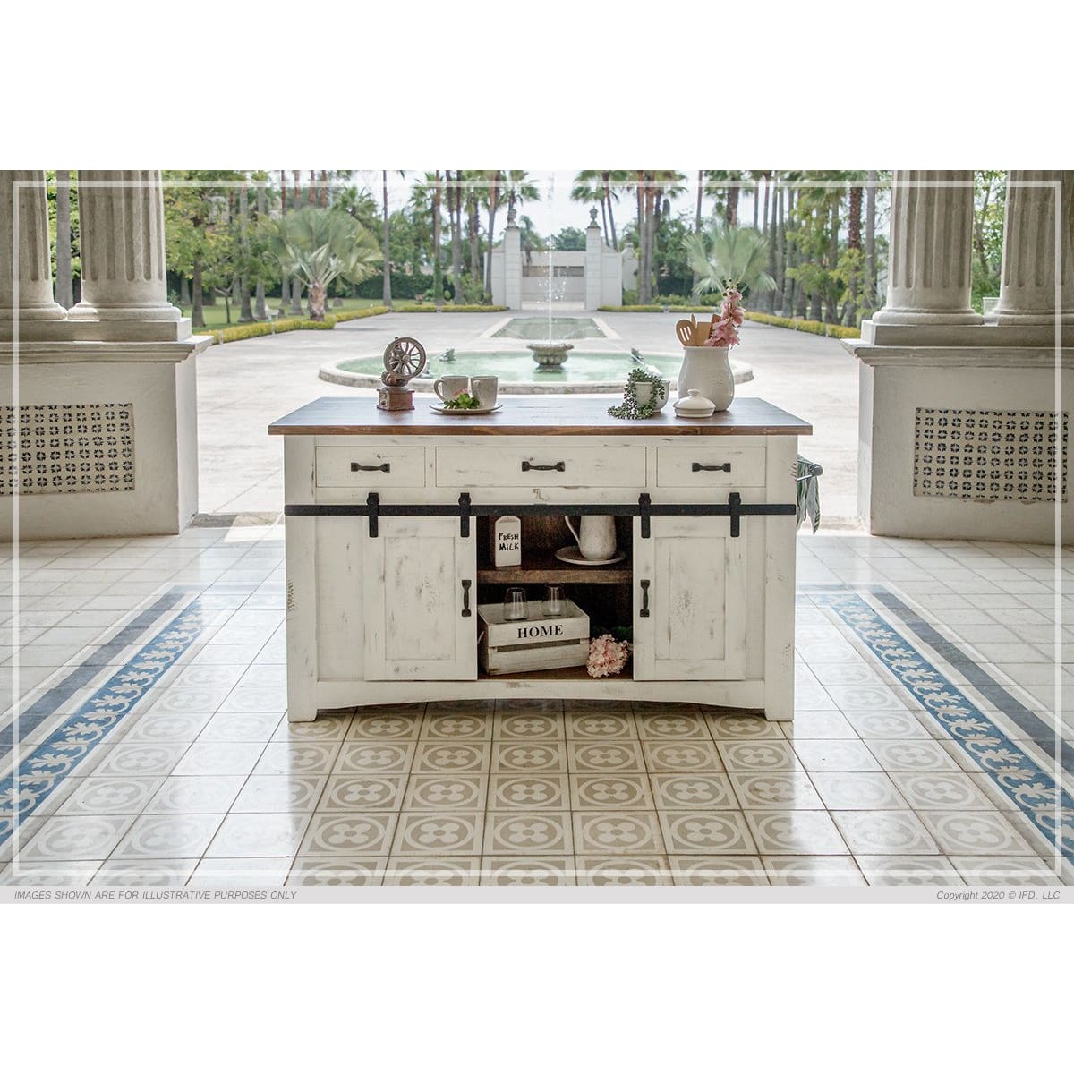 360 Pueblo White Kitchen Island - Kitchen Island