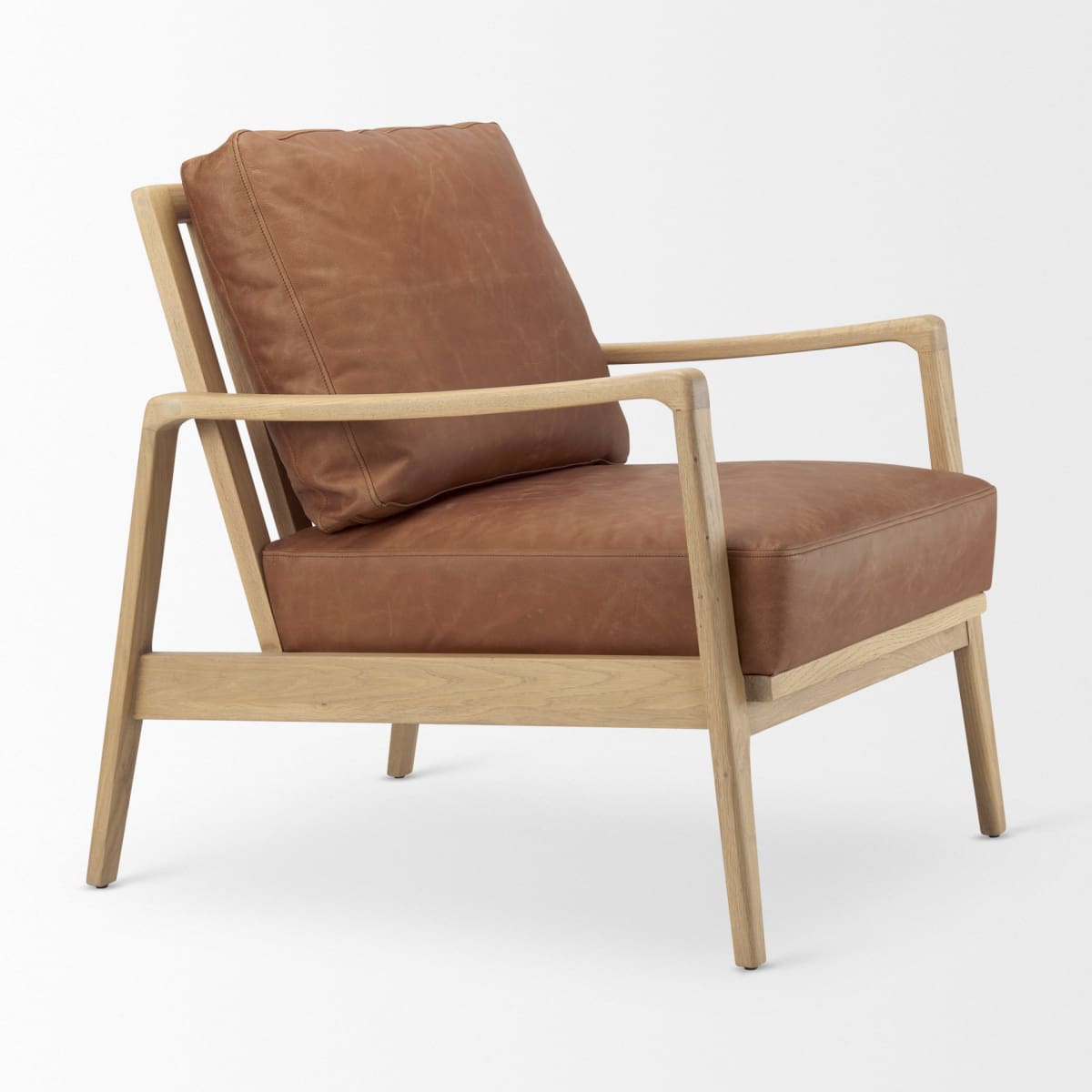 Raeleigh Leather Accent Chair Cognac Leather | Light Brown Wood - accent-chairs