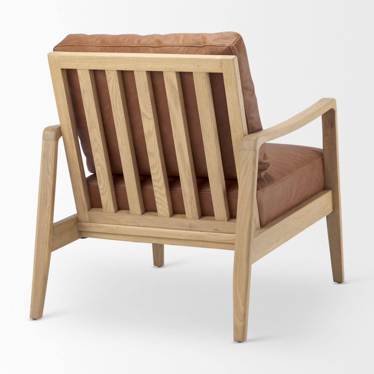 Raeleigh Leather Accent Chair Cognac Leather | Light Brown Wood - accent-chairs