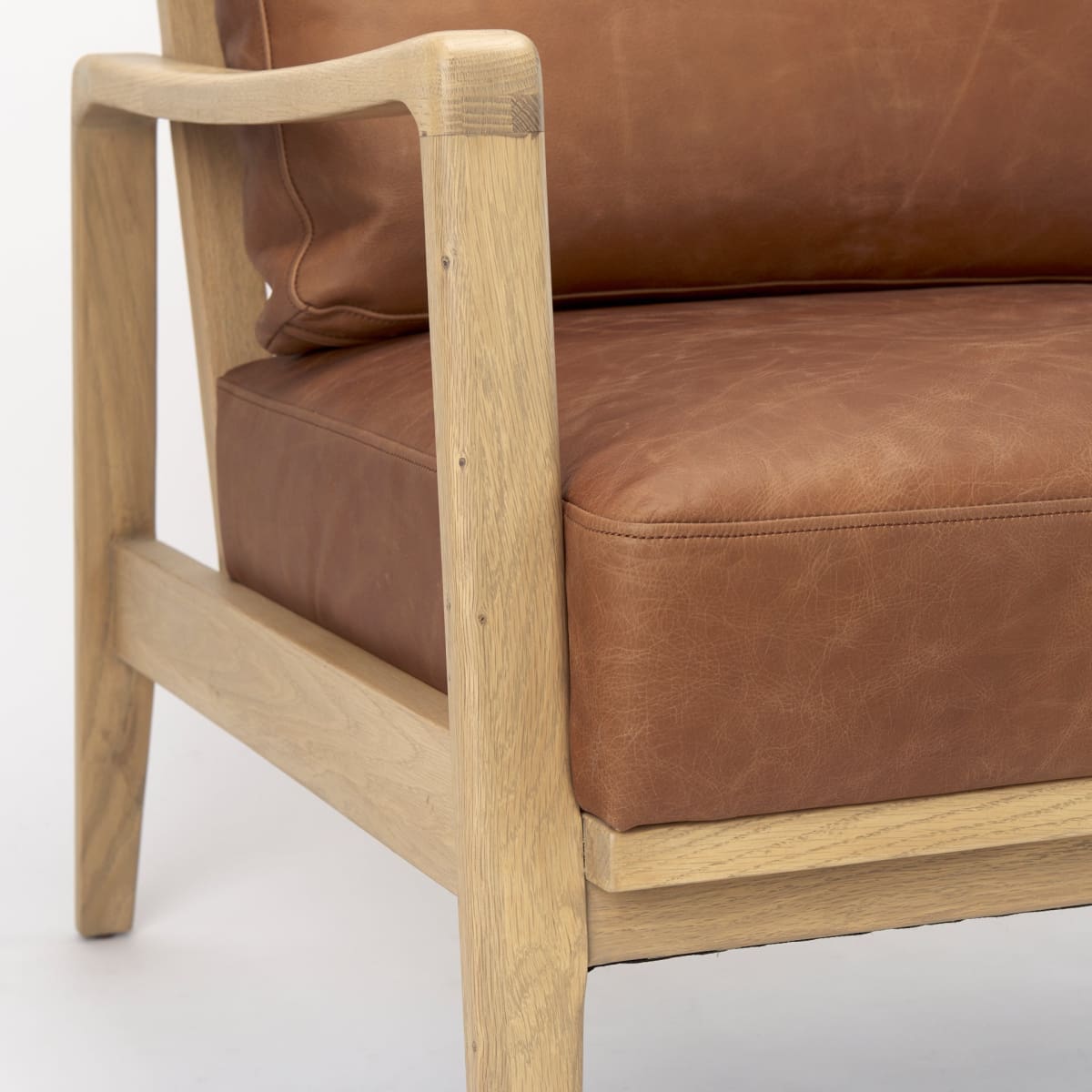 Raeleigh Leather Accent Chair Cognac Leather | Light Brown Wood - accent-chairs