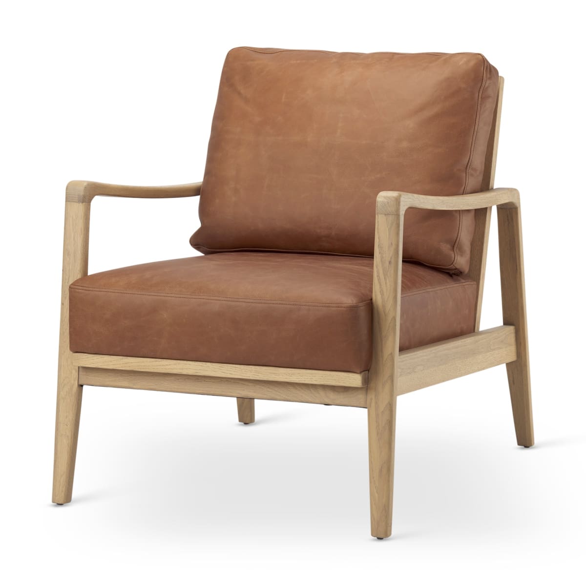 Raeleigh Leather Accent Chair Cognac Leather | Light Brown Wood - accent-chairs