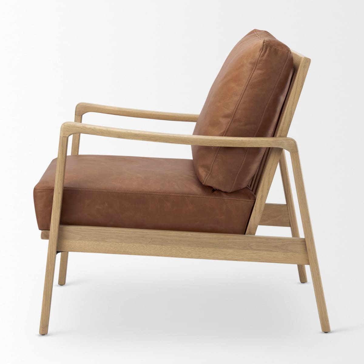 Raeleigh Leather Accent Chair Cognac Leather | Light Brown Wood - accent-chairs