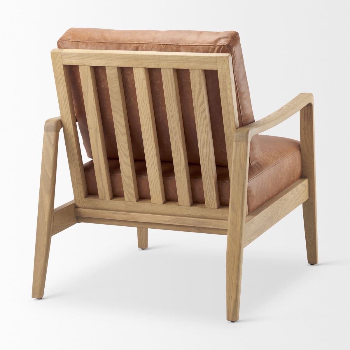 Raeleigh Leather Accent Chair Light Cognac Leather | Brown Wood - accent-chairs