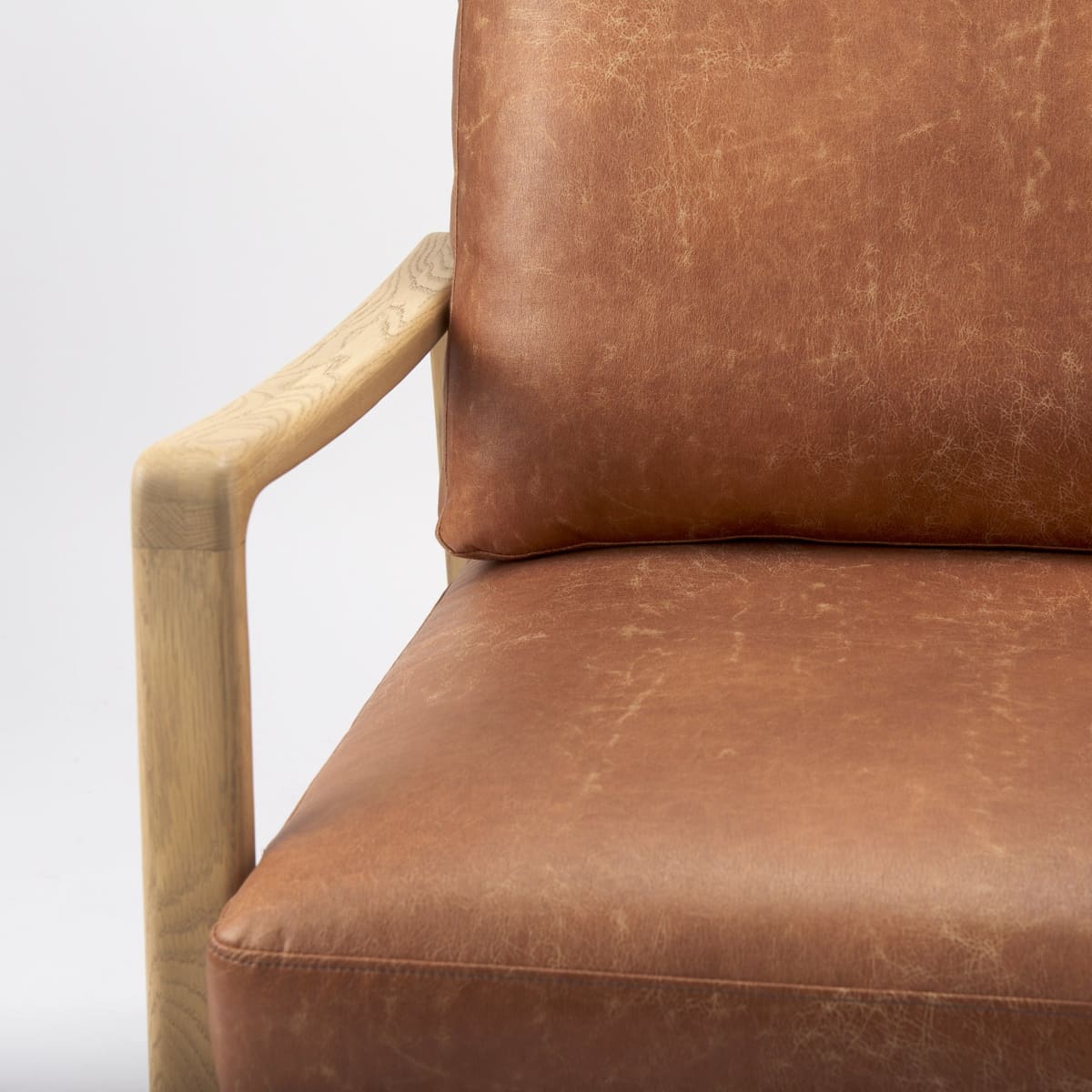 Raeleigh Leather Accent Chair Light Cognac Leather | Brown Wood - accent-chairs