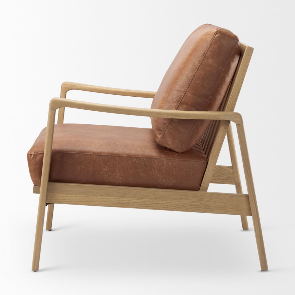 Raeleigh Leather Accent Chair Light Cognac Leather | Brown Wood - accent-chairs