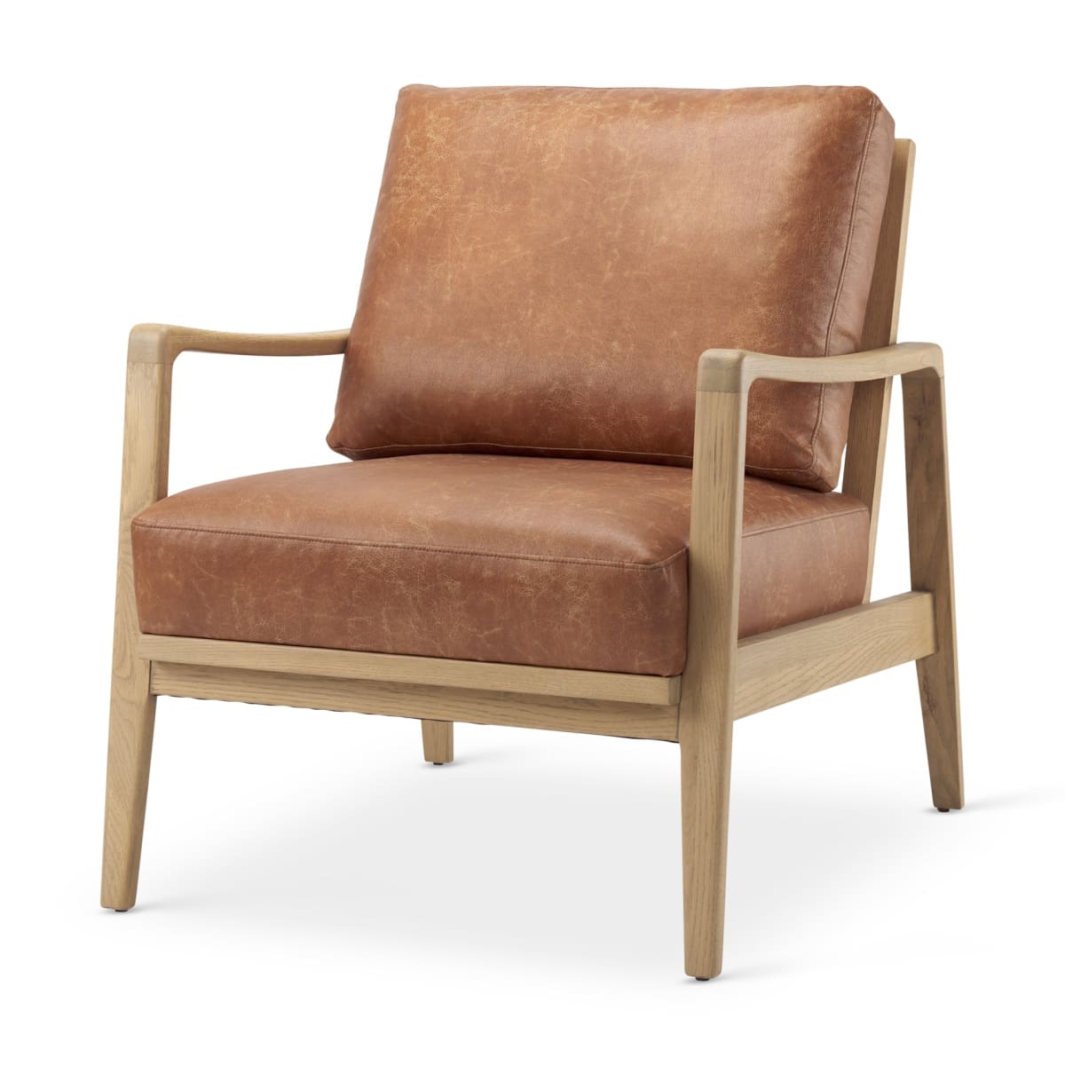 Raeleigh Leather Accent Chair Light Cognac Leather | Brown Wood - accent-chairs