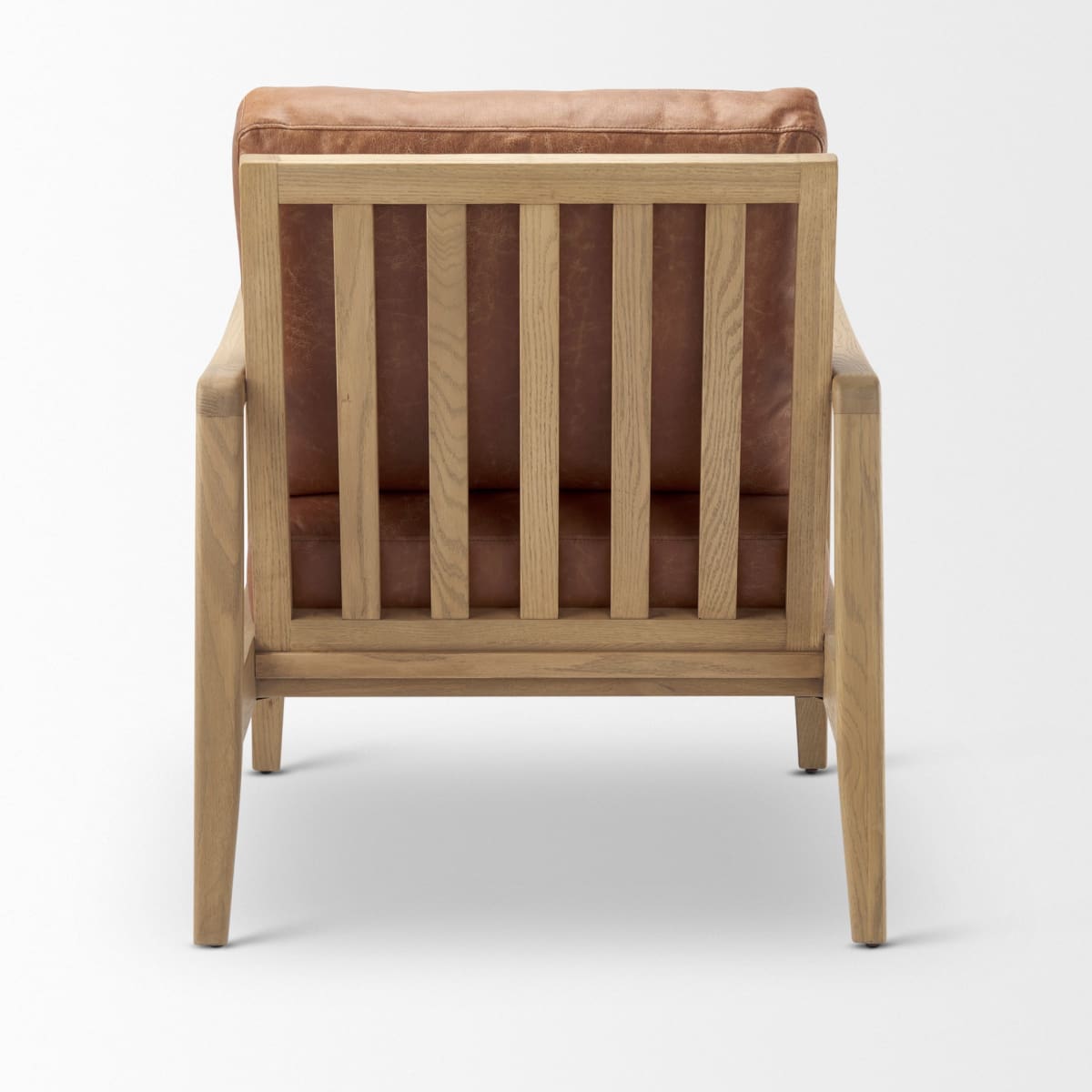 Raeleigh Leather Accent Chair Light Cognac Leather | Brown Wood - accent-chairs