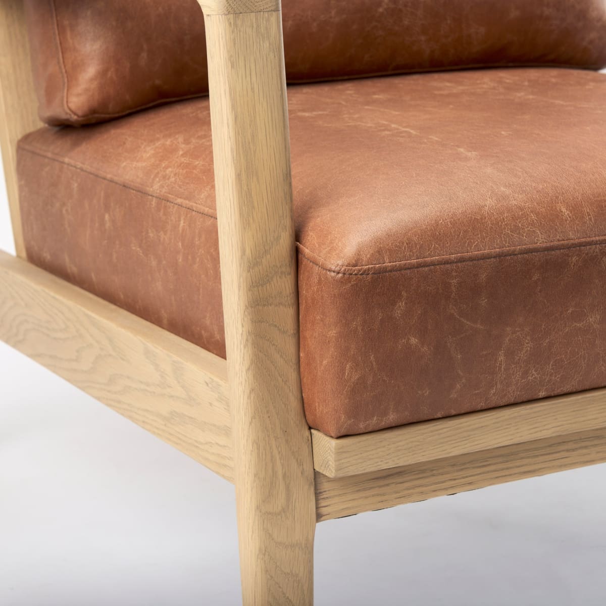Raeleigh Leather Accent Chair Light Cognac Leather | Brown Wood - accent-chairs