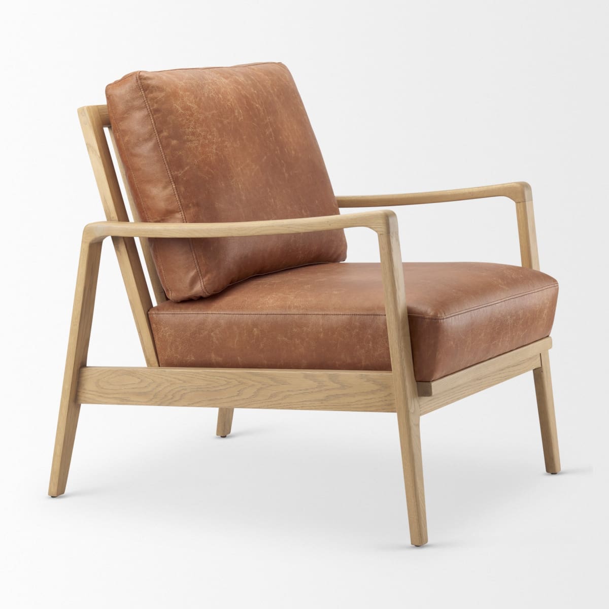 Raeleigh Leather Accent Chair Light Cognac Leather | Brown Wood - accent-chairs