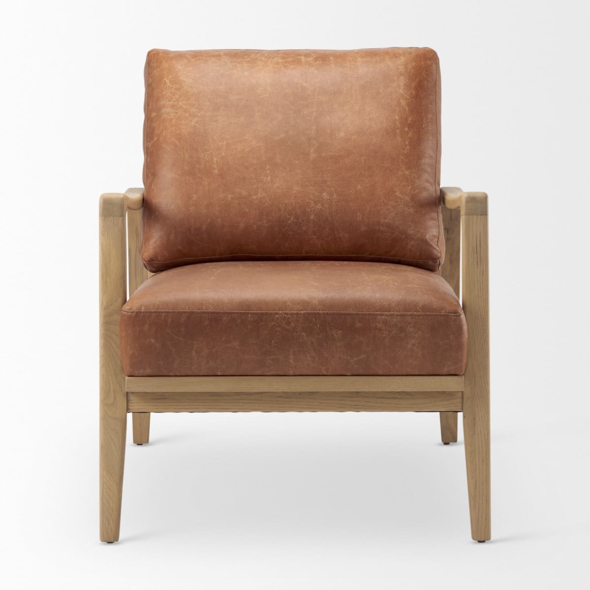 Raeleigh Leather Accent Chair Light Cognac Leather | Brown Wood - accent-chairs