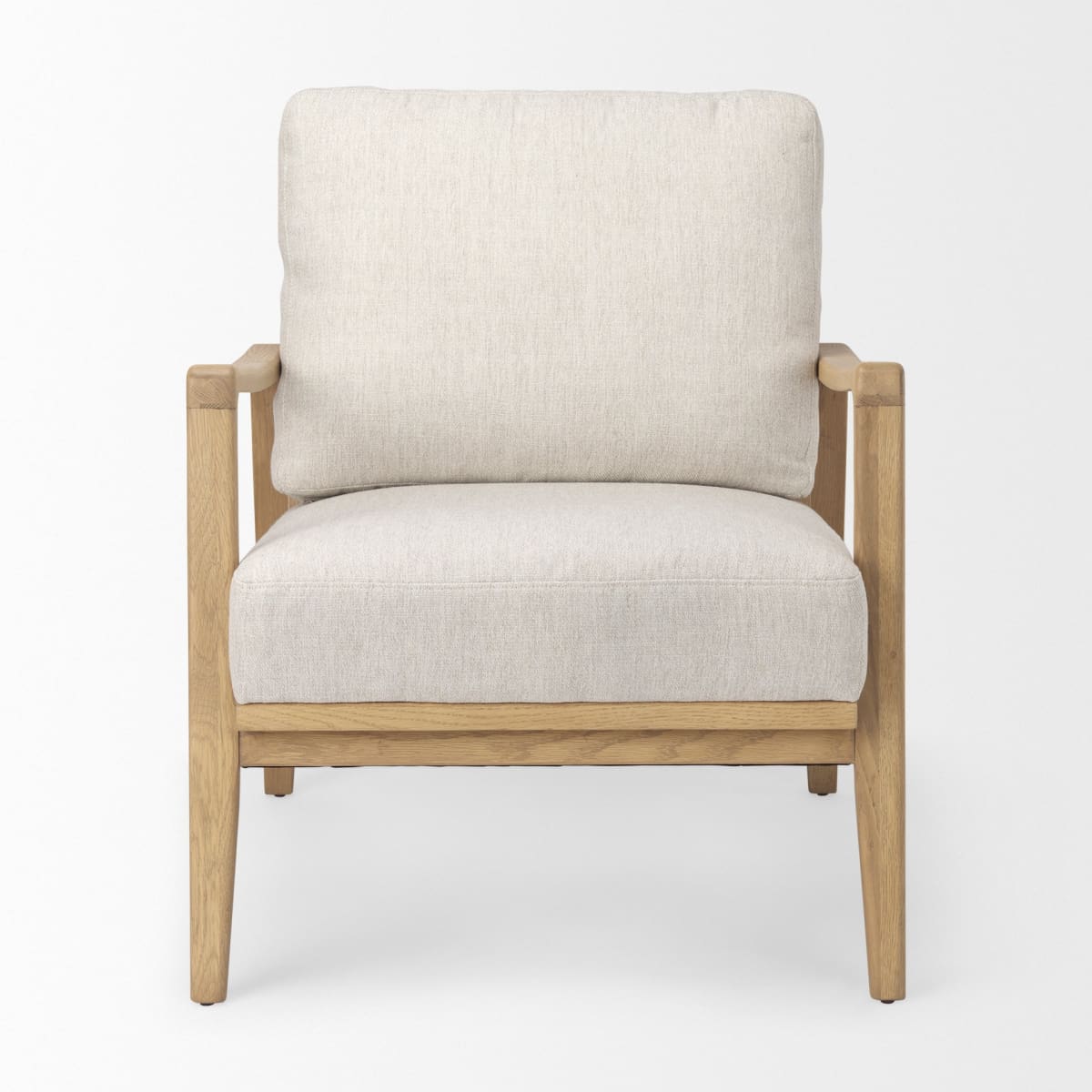 Raeleigh Upholstered Accent Chair Cream Fabric | Light Brown Wood - accent-chairs