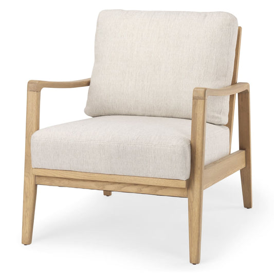 Raeleigh Upholstered Accent Chair Cream Fabric | Light Brown Wood - accent-chairs