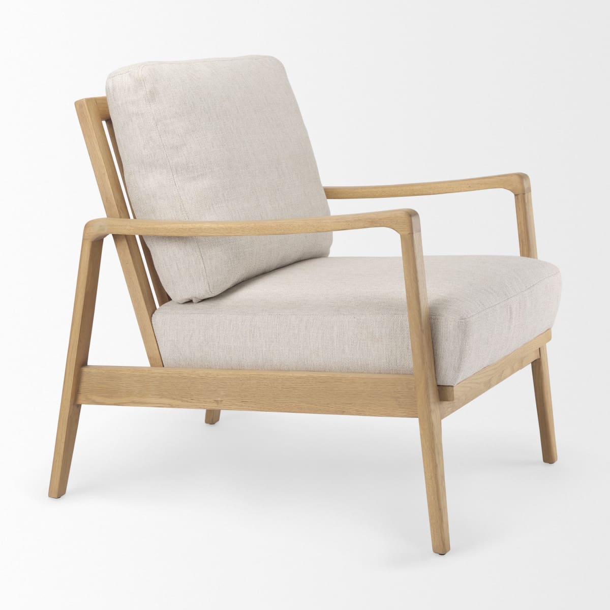 Raeleigh Upholstered Accent Chair Cream Fabric | Light Brown Wood - accent-chairs