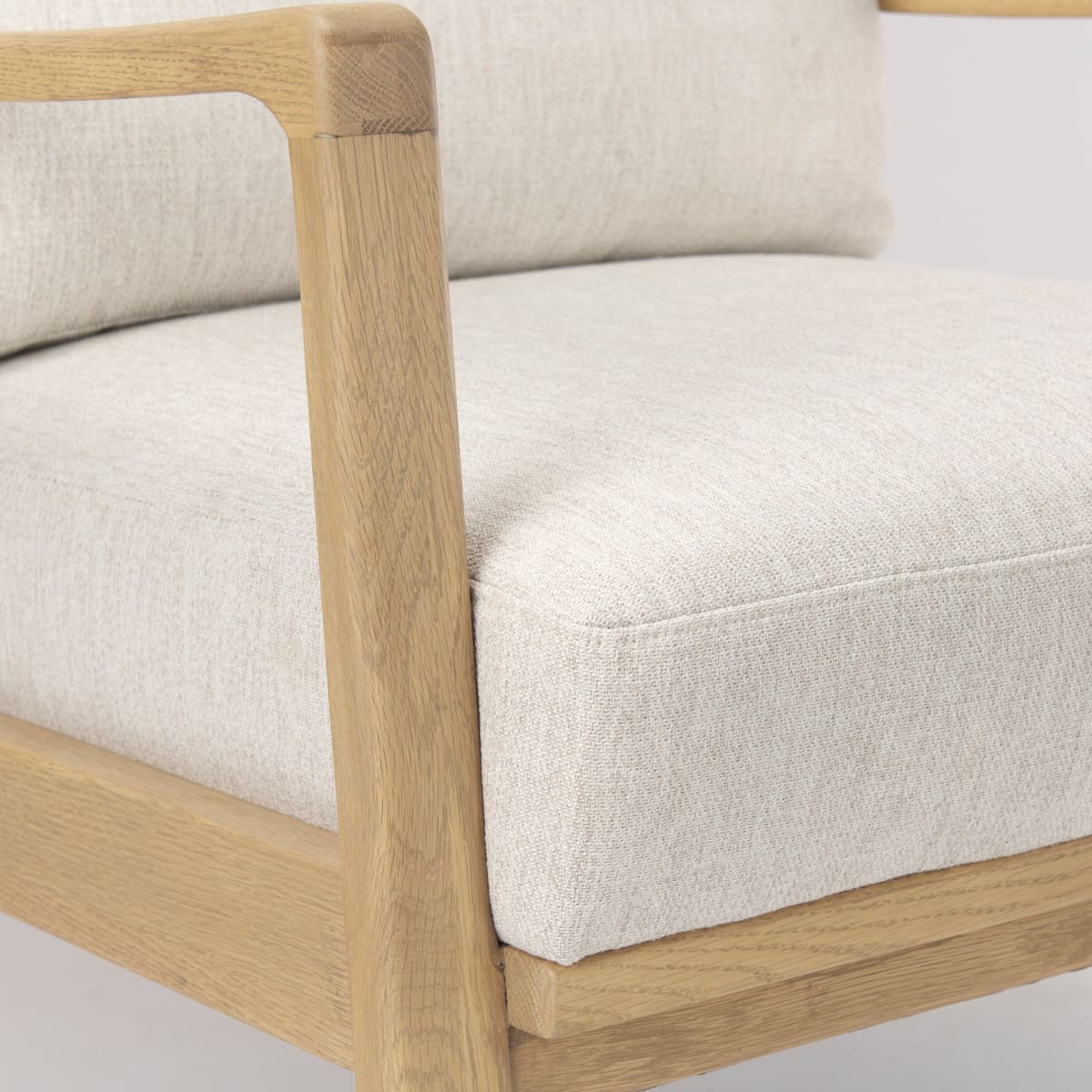 Raeleigh Upholstered Accent Chair Cream Fabric | Light Brown Wood - accent-chairs