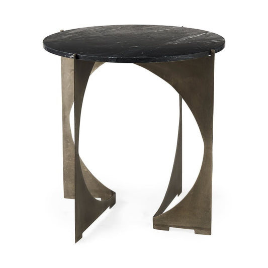 Reinhold End Side Table Black Marble | Nickel Iron - end-and-side-tables