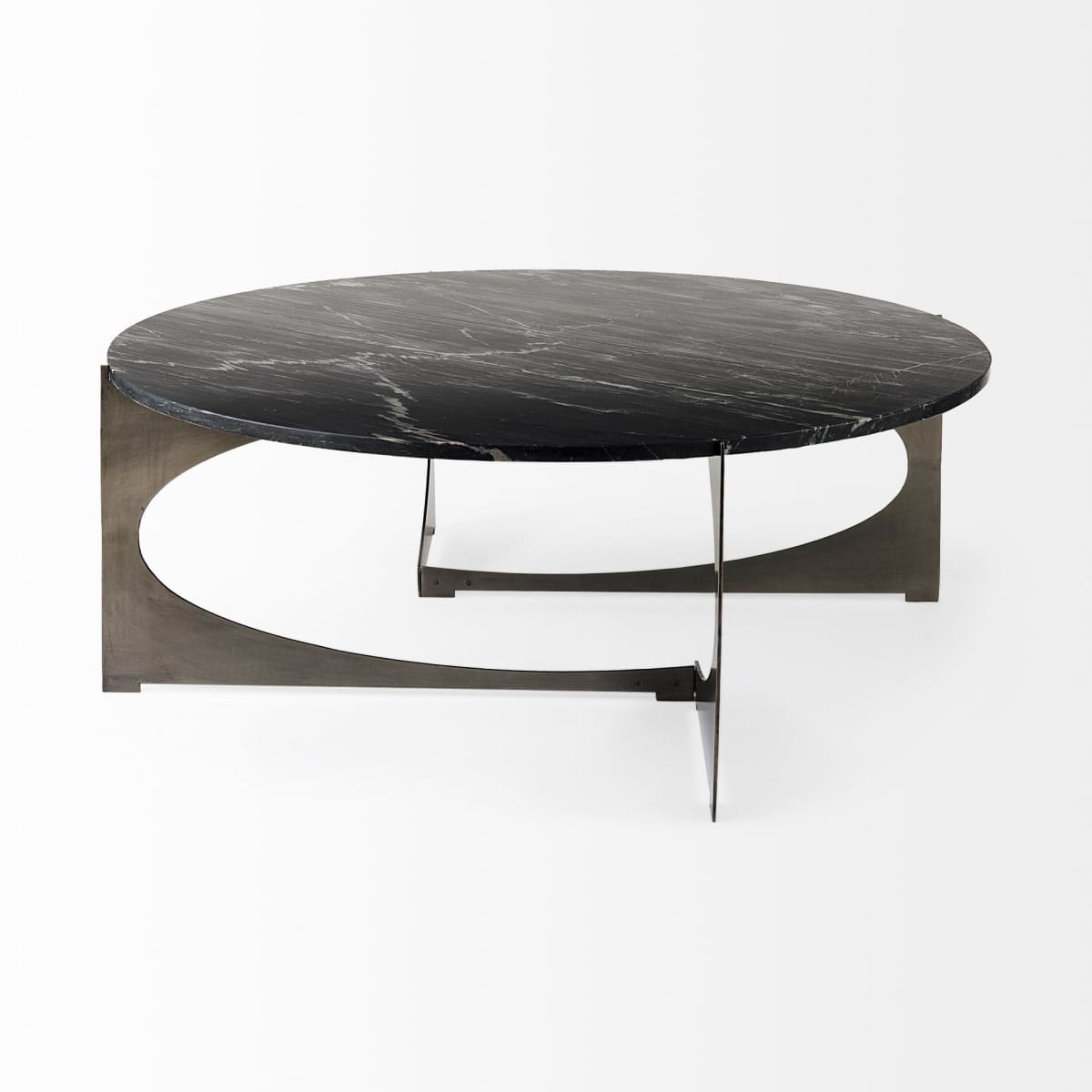 Reinhold Round Coffee Table Black Marble | Nickel Metal | Round - coffee-tables