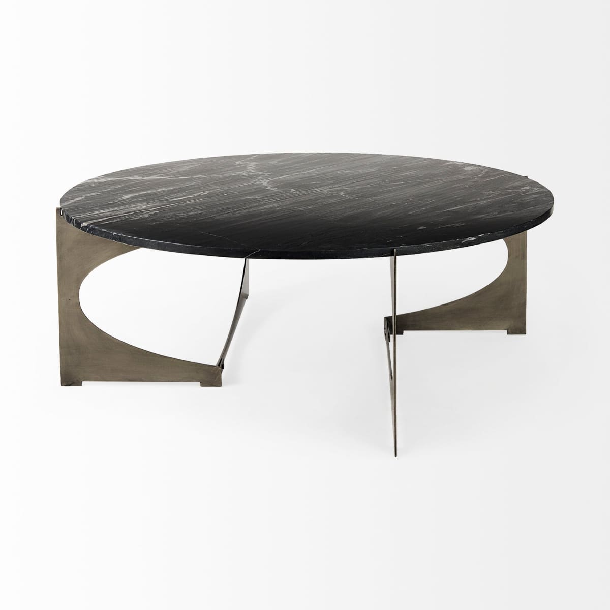 Reinhold Round Coffee Table Black Marble | Nickel Metal | Round - coffee-tables