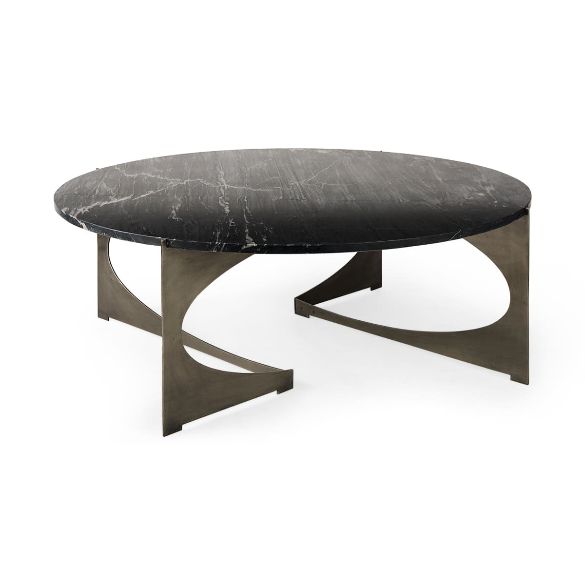 Reinhold Round Coffee Table Black Marble | Nickel Metal | Round - coffee-tables