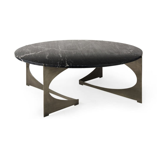 Reinhold Round Coffee Table Black Marble | Nickel Metal | Round - coffee-tables