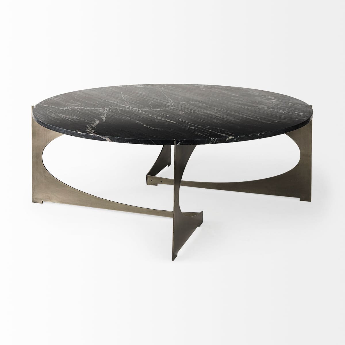 Reinhold Round Coffee Table Black Marble | Nickel Metal | Round - coffee-tables