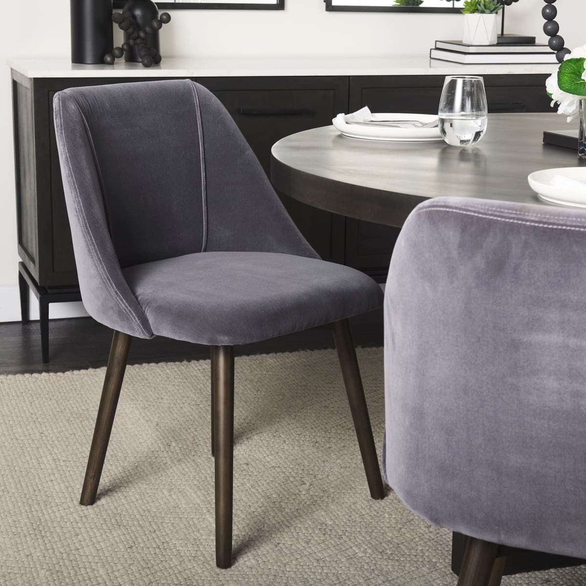Ronald Dining Chair Gray Velvet | Black Wood (Side Chair) - dining-chairs