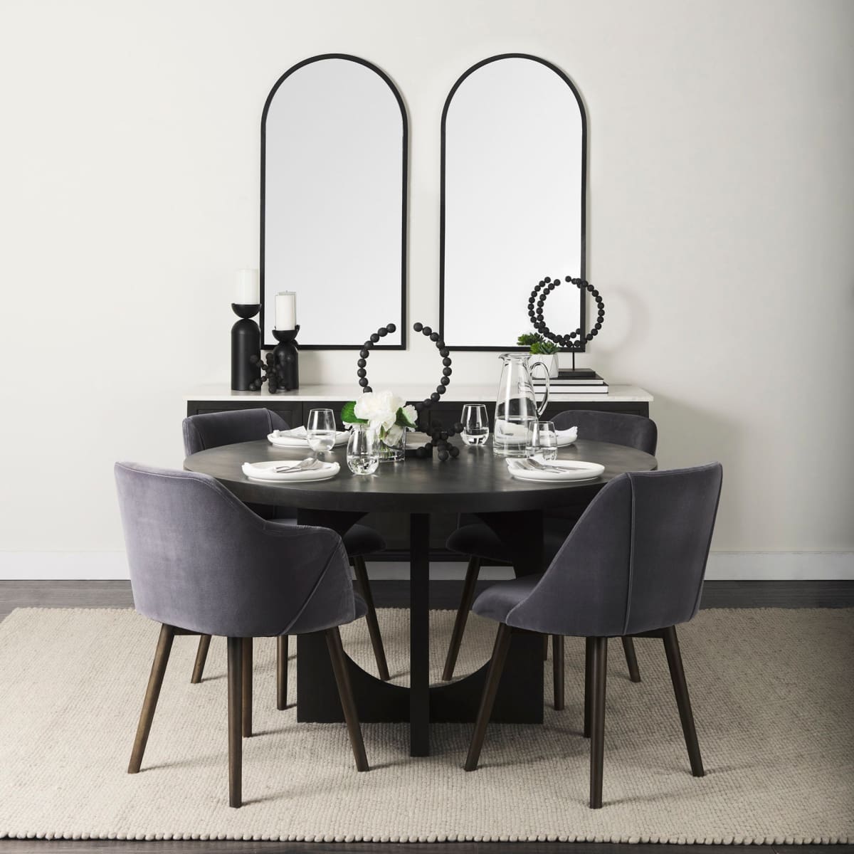 Ronald Dining Chair Gray Velvet | Black Wood (Side Chair) - dining-chairs