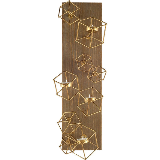 Salvador Wall Candle Holder Brown Wood | Brass Metal - wall-candle-holders
