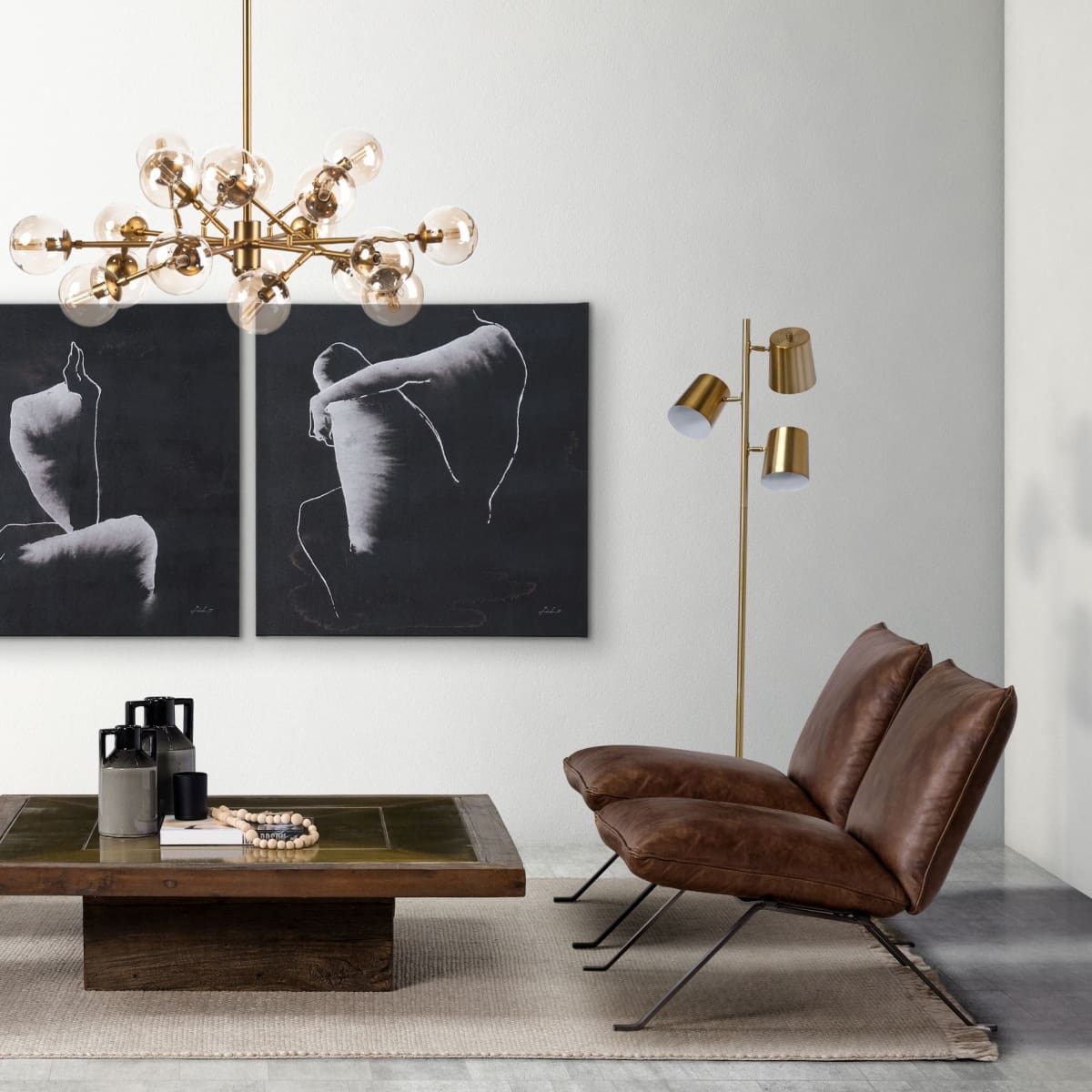 Sanders Floor Lamp Gold Metal | White Marble - floor-lamps