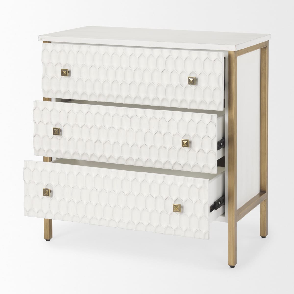 Savannah Gold Accent Cabinet 3 Drawer White | Gold Metal | 3 Drawer - acc-chest-cabinets