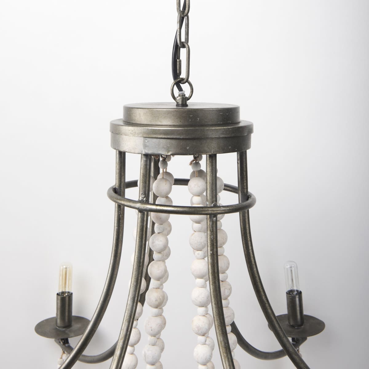 Selma Chandelier White Wood | Silver Metal - chandeliers