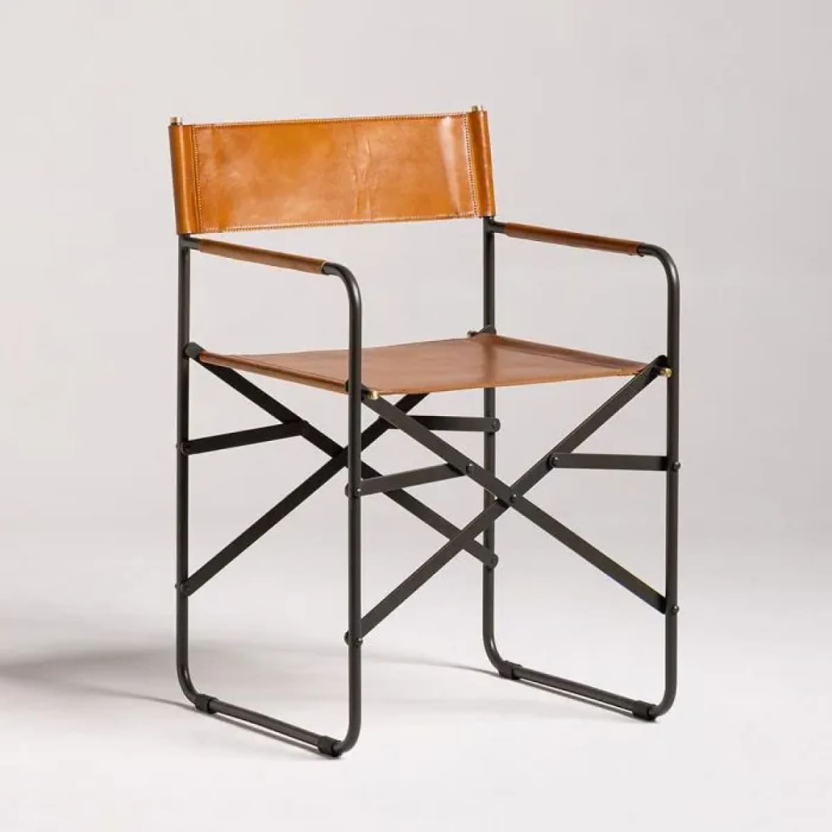 Sicily Dining Chair | Black Metal & Tan Leather - dining-chairs