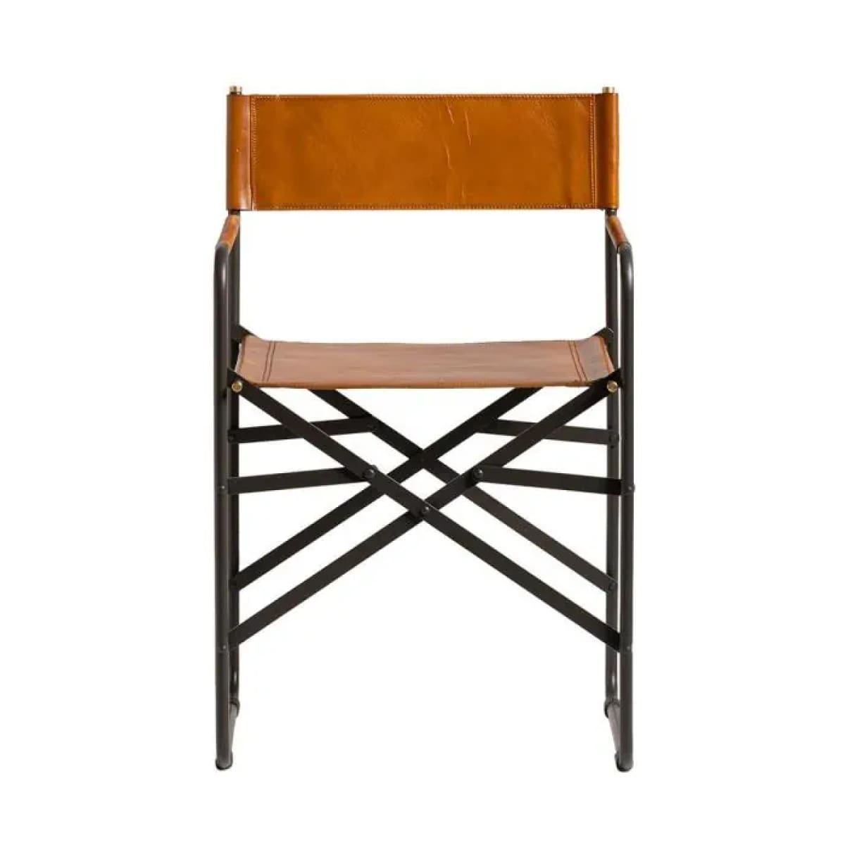 Sicily Dining Chair | Black Metal & Tan Leather - dining-chairs