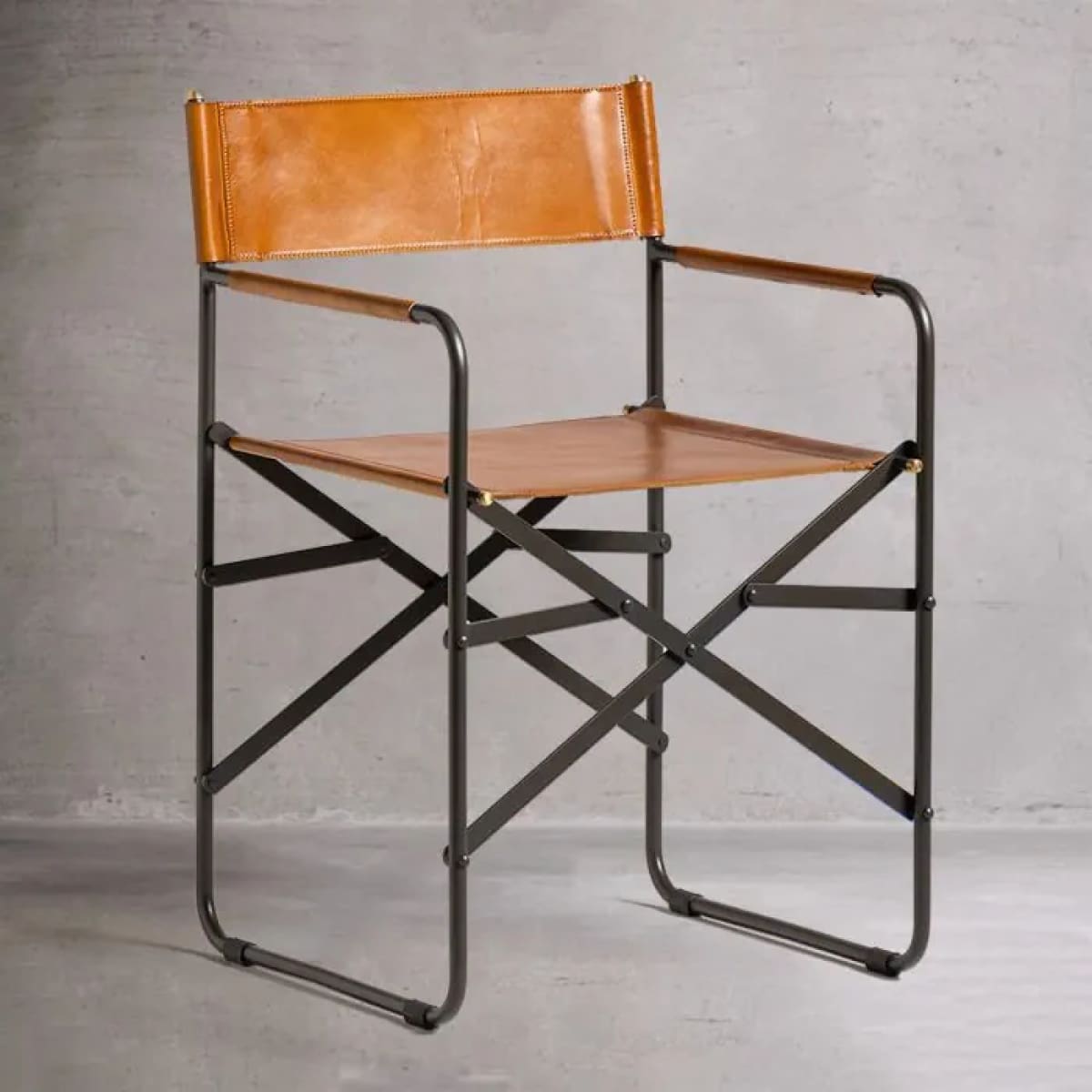 Sicily Dining Chair | Black Metal & Tan Leather - dining-chairs