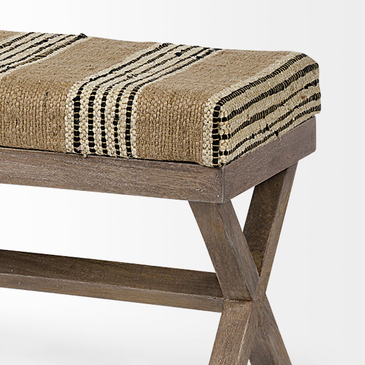 Solis Bench Beige/Black Fabric | Brown Wood - benches