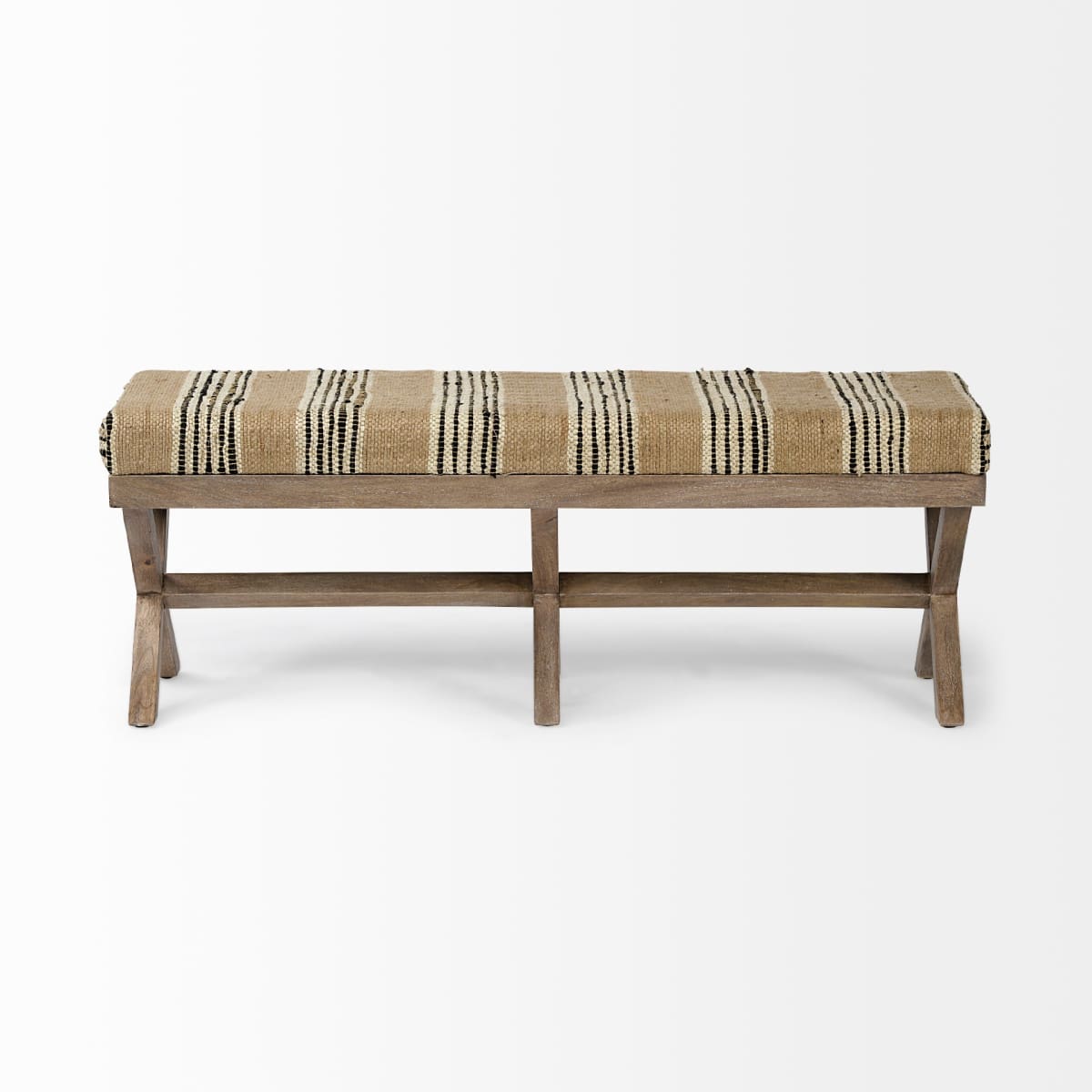 Solis Bench Beige/Black Fabric | Brown Wood - benches