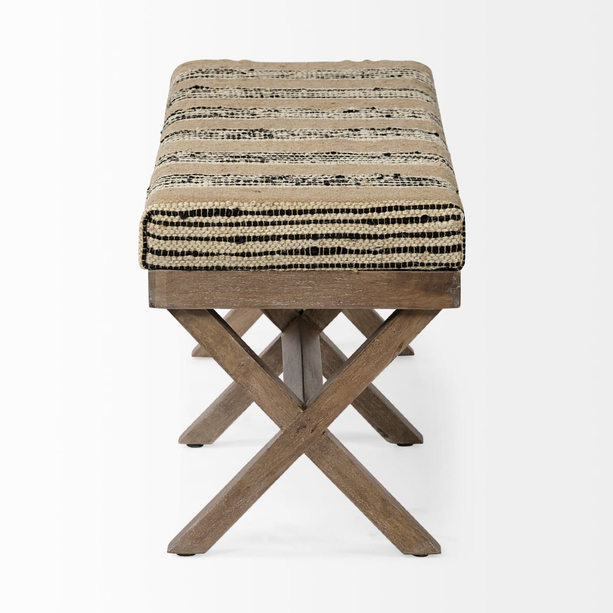 Solis Bench Beige/Black Fabric | Brown Wood - benches