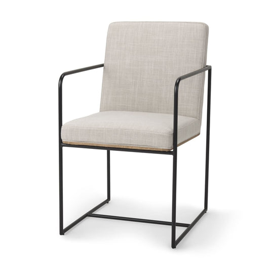 Stamford Dining Chair Beige Fabric | Black Metal | Armed - dining-chairs