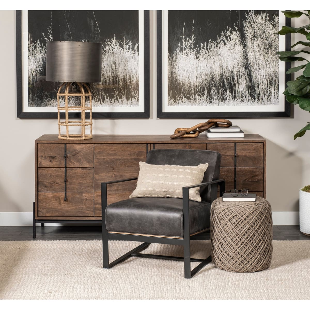 Stamford Leather Accent Chair Black Leather | Black Metal - accent-chairs