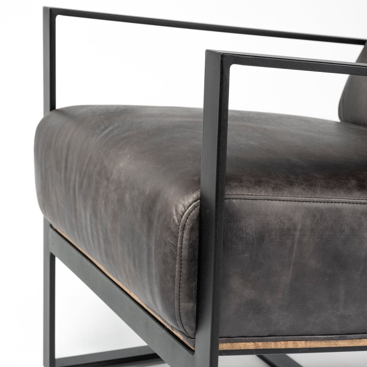 Stamford Leather Accent Chair Black Leather | Black Metal - accent-chairs