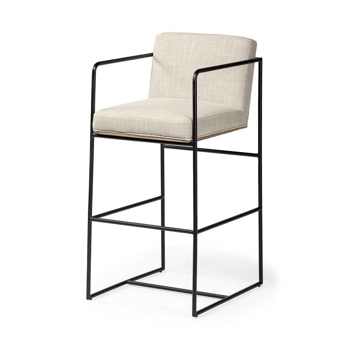 Stamford Upholstered Seat Bar Counter Stool Beige Fabric | Black Metal | Bar - bar-stools